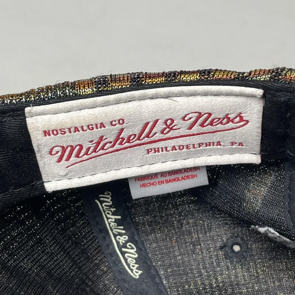 Mitchell & Ness Philadelphia 76ers Snapback Hat Multi Color Metallic Woven Black